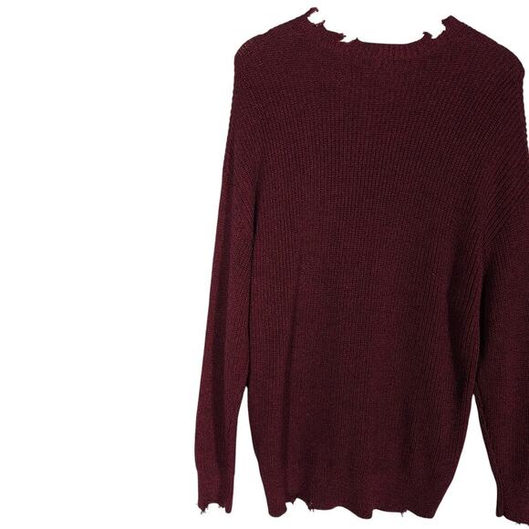 Pistola Womens Sweater Medium Burgundy Distressed Raw Hem Grunge Edgy Cozy Knit - Picture 9 of 13